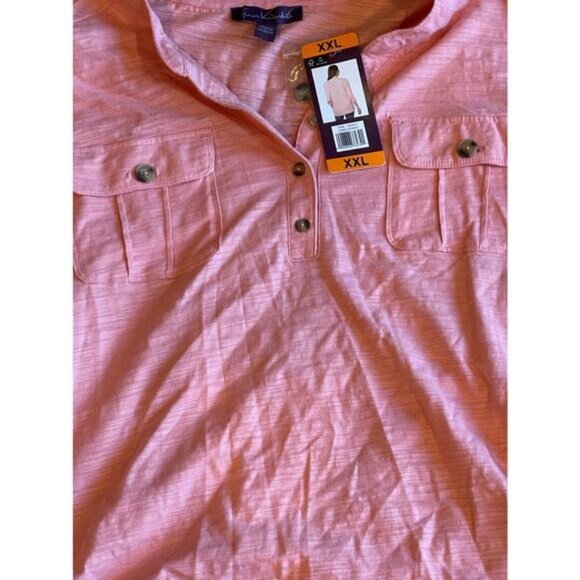 Gloria Vanderbilt Penelope Coral Button-Up Blouse With Double Chest Pockets XXL - Picture 3 of 7